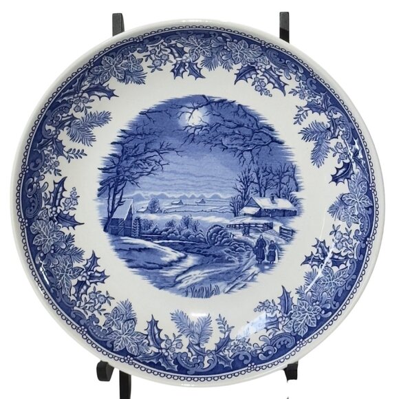 Spode Winters Eve Blue & White 9" Round Camilla Individual Pasta Bowls - Picture 1 of 11